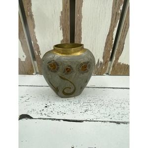 Vintage Brass Exchange Enamel Inlay Over Brass Cloisonne Floral Solid Bud  Vase